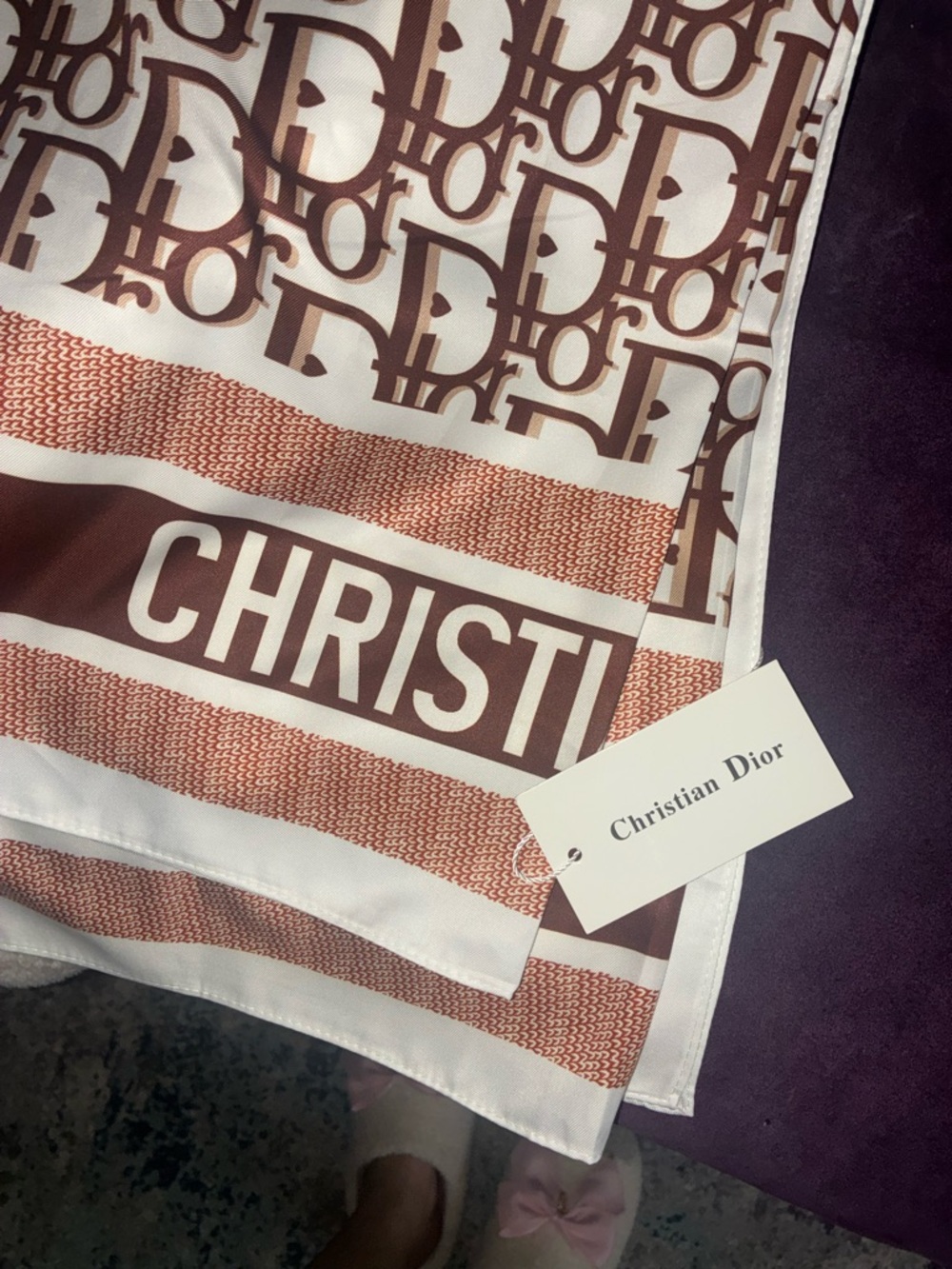 Christian Dior 100% Silk Oblique Large 50”X50”Square Scarf NWT Gift Ready w/ Box - Picture 3 of 4